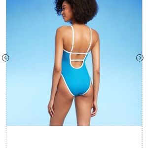 Women's Contrast Binding Scoop One Piece Aqua Blue Swimsuit Bathing suit NWT